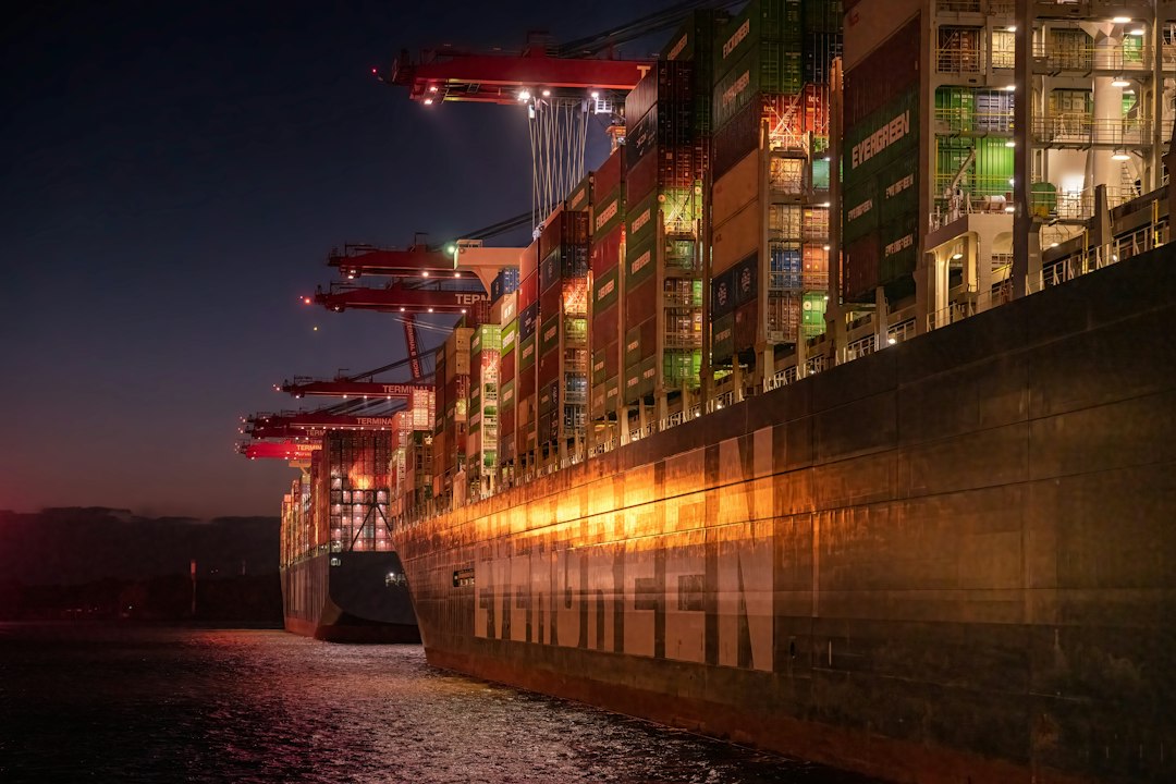 Containerschiff im Waltershofer Hafen in Hamburg